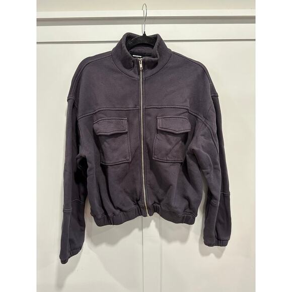 MONROW Seamed Zip Up Bomber Style Sweatshirt Jackst - Picture 3 of 6